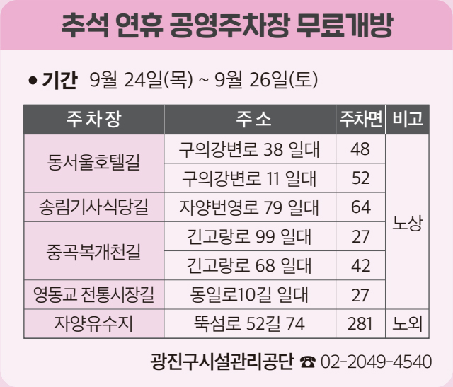 추석 연휴 공영주차장 무료개방